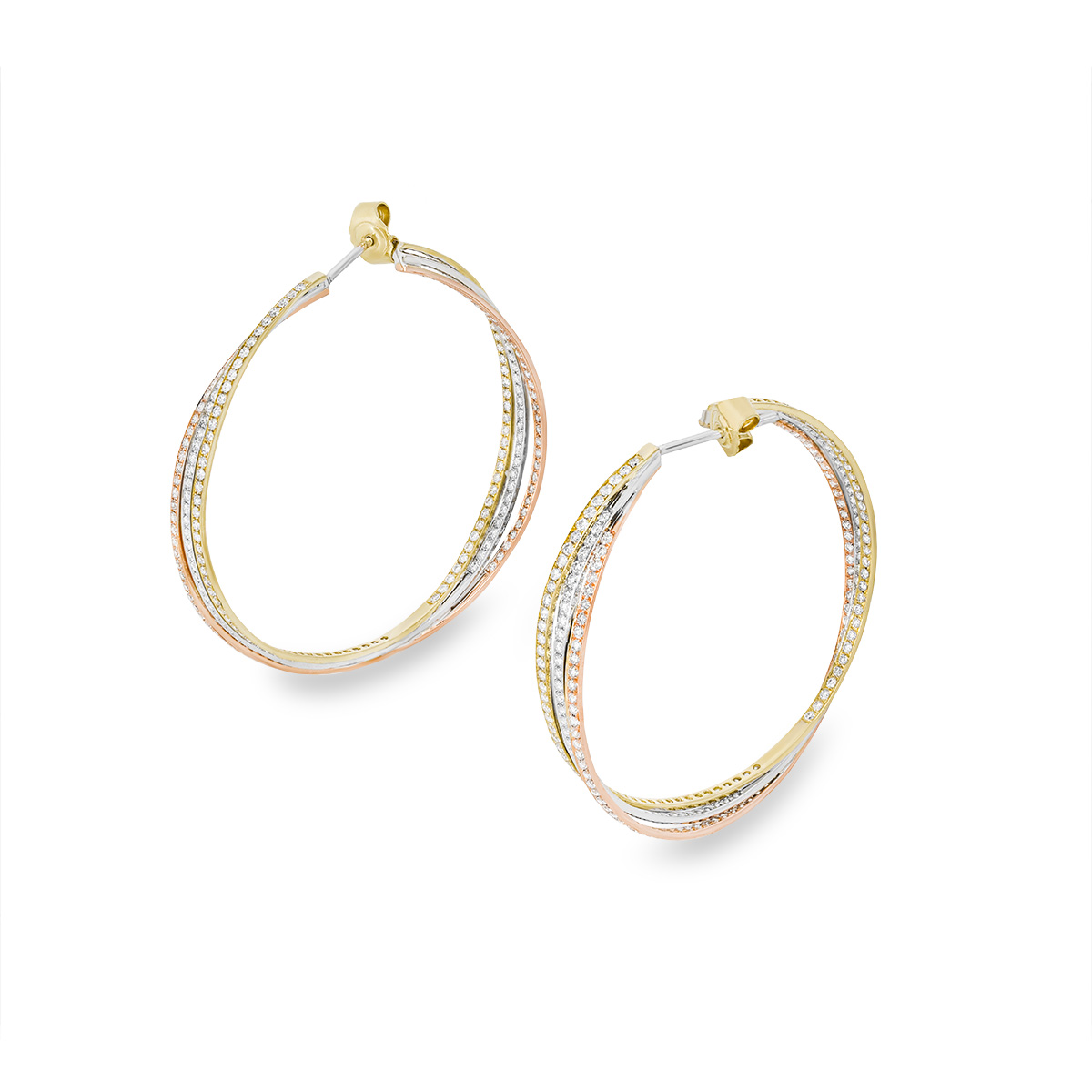 18k Tri-Colour Gold Diamond Hoop Earrings 3.16ct TDW